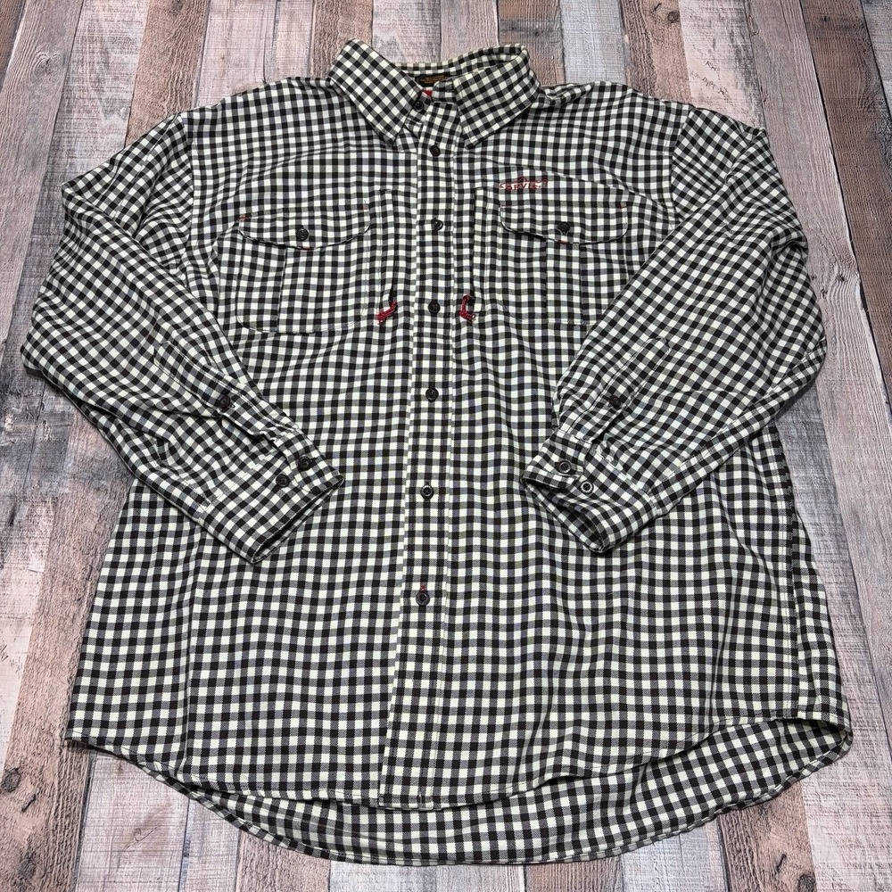 Orvis Trout Bum Shirt Mens XL Black White Check Fishing Outdoor‎ Flannel